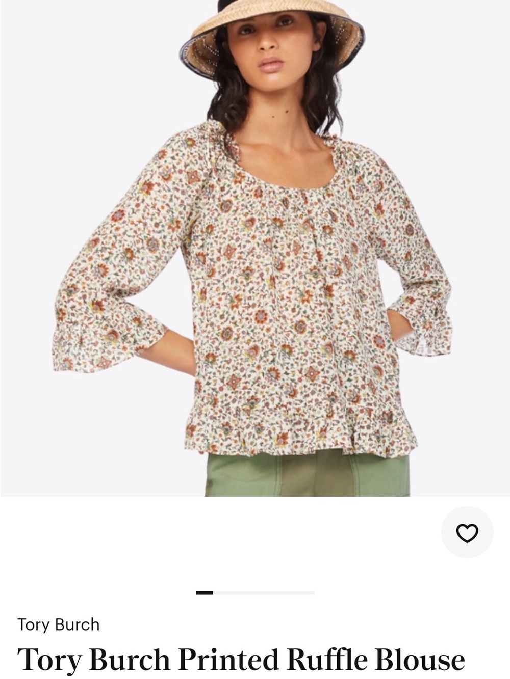 Tory Burch Cream Floral Ruffle Peasant Blouse